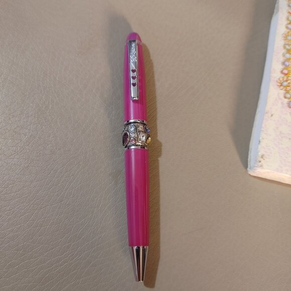 Brighton Wristlet Pink Set Patent Leather Embossed Floral Stud Accents Pad Pen - Picture 6 of 9